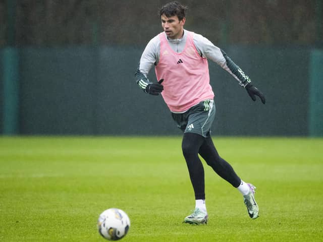 Matt O'Riley during a Celtic training session at Lennoxtown on Thursday.