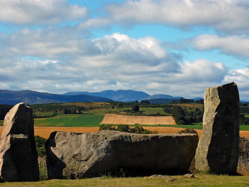 Tomnaverie is a recumbent stone circle and an example of the kind you can only find in north-east Scotland. It stands on a hilltop approximately one mile away from Tarland village in Aberdeenshire. Experts claim the stone circle surrounds a burial cairn that was dated to 4,500 years ago.