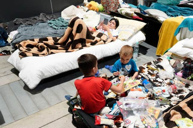 Refugees from Ukraine have been taking shelter at this humanitarian aid centre set up at the Global Expo exhibition hall in Warsaw, Poland.  The makeshift refugee centre was meant to be a temporary solution, but many people have been there for longer than expected.