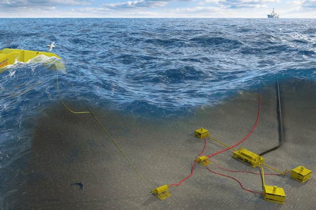 An artist's impression of the wave machine prototype, designed by Edinburgh technology start-up Mocean Energy
