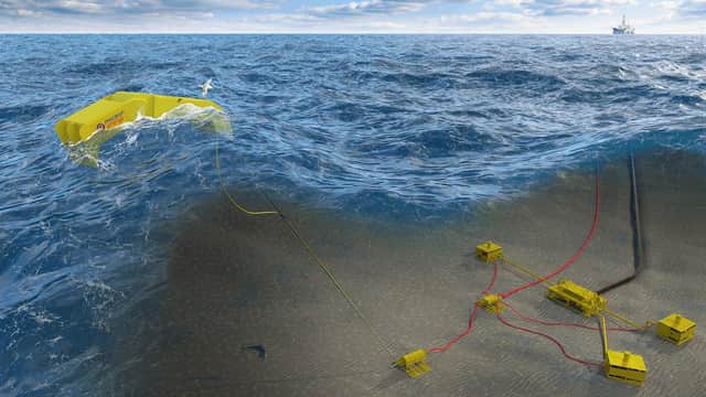 An artist's impression of the wave machine prototype, designed by Edinburgh technology start-up Mocean Energy