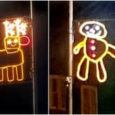 A reindeer and a gingerbread man designed by children who have created Christmas lights in Newburgh, Fife picture: Poppy McKenzie Smith/@GTOpoppy