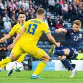 Stuart Armstrong has a shot at goal during Scotland's World Cup play-off semi-final defeat against Ukraine at Hampden. (Photo by Ewan Bootman / SNS Group)