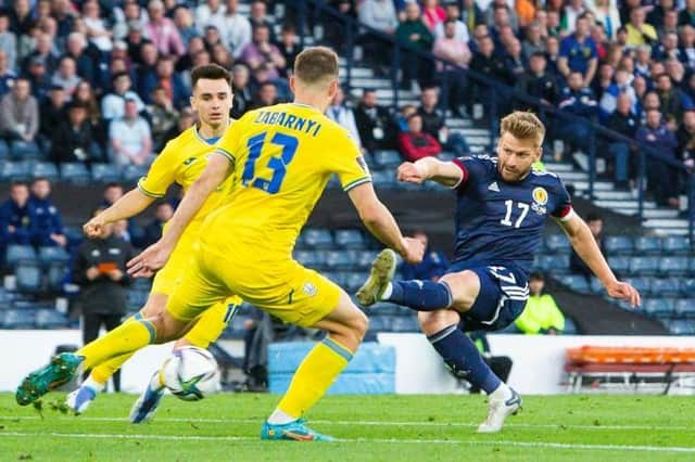 Stuart Armstrong has a shot at goal during Scotland's World Cup play-off semi-final defeat against Ukraine at Hampden. (Photo by Ewan Bootman / SNS Group)