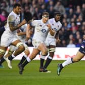 Huw Jones shows England a clean pair of heels as he scores his second try in the 25-13 Calcutta Cup win in 2018.