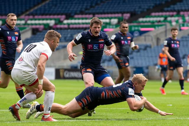 Edinburgh's Cameron Hutchison made a try-scoring debut off the bench in the narrow defeat by Ulster. Picture: Bruce White/SNS
