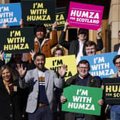 Humza Yousaf on the campaign trail with supporters in Glasgow (Picture: Jeff J Mitchell/Getty Images)