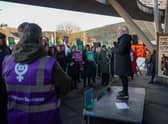 Former Scottish Labour leader Johann Lamont addresses protesters against the Gender Recognition Reform Bill outside the Scottish Parliament (Picture: Peter Summers/Getty Images)