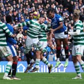 Alfredo Morelos heads at goal during the Cinch Scottish Premiership match between Rangers FC and Celtic FC at  on January 02, 2023 in Glasgow, Scotland. (Photo by Ian MacNicol/Getty Images)