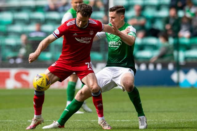 Paul Hanlon made his 500th appearance for Hibs in the 1-1 draw with Aberdeen at Easter Road. Photo by Mark Scates / SNS Group