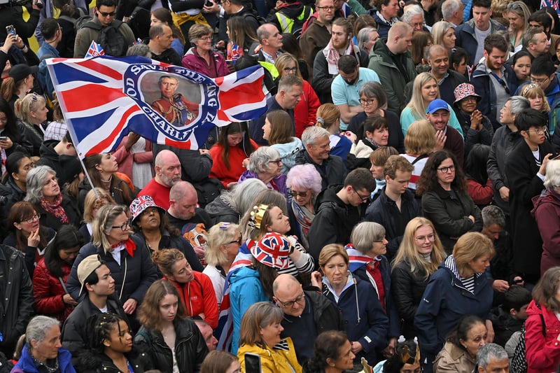 The crowd on the route of the procession in London ahead of the coronation of King Charles III and Queen Camilla on Saturday.