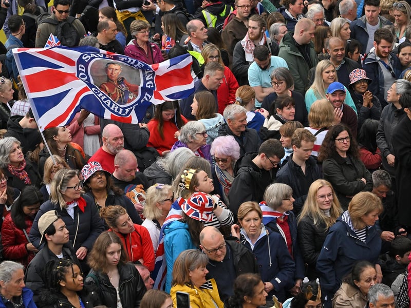 The crowd on the route of the procession in London ahead of the coronation of King Charles III and Queen Camilla on Saturday.