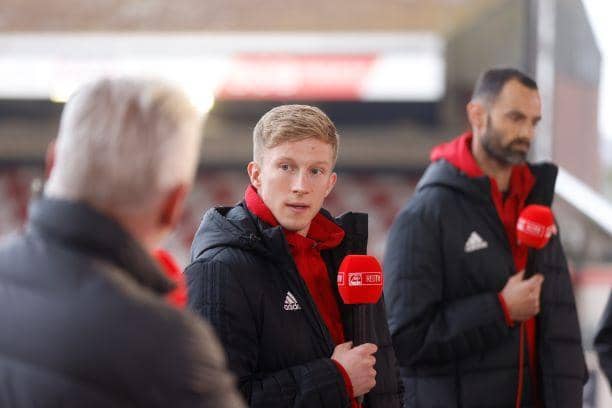 Aberdeen players Ross McCrorie and Joe Lewis on RedTV duty. Pic: Newsline Media.