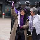 Campaigners for Women Against State Pension Inequality Campaign (Waspis) gather at the statue of political activist Mary Barbour, the woman who led rent strikes during the First World War, in Govan, Glasgow.