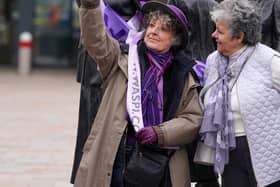 Campaigners for Women Against State Pension Inequality Campaign (Waspis) gather at the statue of political activist Mary Barbour, the woman who led rent strikes during the First World War, in Govan, Glasgow.