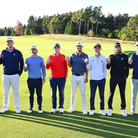Nairn's Sandy Scott, fourth from the left, celebrates with his fellow 2025 Korn Ferry Tour card winners after the end of the PGA Tour Americas. Picture: PGA Tour Americas