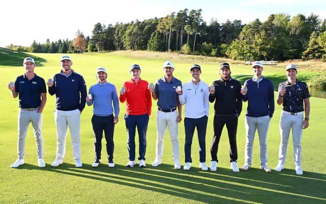 Nairn's Sandy Scott, fourth from the left, celebrates with his fellow 2025 Korn Ferry Tour card winners after the end of the PGA Tour Americas. Picture: PGA Tour Americas