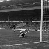 Bobby Lennox turns to celebrate scoring Scotland's second goal against England at Wembley in a famous victory in 1967.