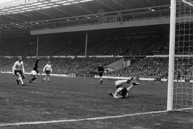 Bobby Lennox turns to celebrate scoring Scotland's second goal against England at Wembley in a famous victory in 1967.