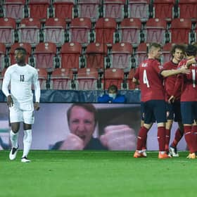The Czech players celebrate scoring the only goal in their win over Israel. Picture: Getty