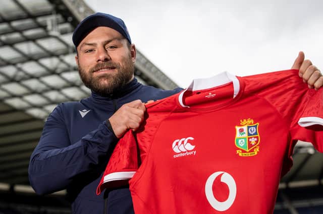 Edinburgh and Scotland prop Rory Sutherland shows off the Lions jersey after his call-up to the squad. Picture: Craig Williamson/SNS