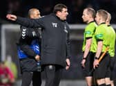 Kilmarnock manager Tommy Wright confronts referee Willie Collum over the penalty decision in the 1-0 defeat to Raith. (Photo by Mark Scates / SNS Group)