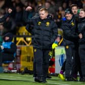 Celtic manager Neil Lennon celebrates his side’s leveller at Livingston. Picture: SNS