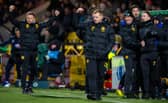 Celtic manager Neil Lennon celebrates his side’s leveller at Livingston. Picture: SNS