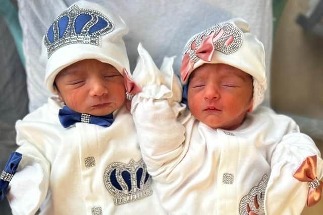 Jami (lefft) and his sister Rubi were born each side of midnight at NHS Lothian's St John's Hospital to Adeeqa Parveen Ali, 31, and her partner Faisal Imran, from Livingston. PIC:  NHS Lothian/PA Wire
