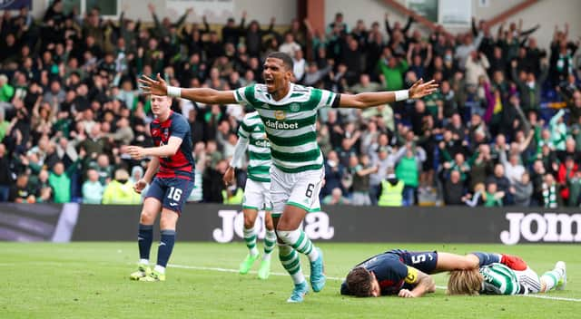 Celtic's Moritz Jenz takes off towards the club's supporters after scoring on his debut in an act that brought red-card jeopardy which the German centre-back says won't be repeated. (Photo by Craig Williamson / SNS Group)