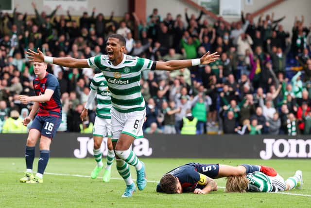 Celtic's Moritz Jenz takes off towards the club's supporters after scoring on his debut in an act that brought red-card jeopardy which the German centre-back says won't be repeated. (Photo by Craig Williamson / SNS Group)