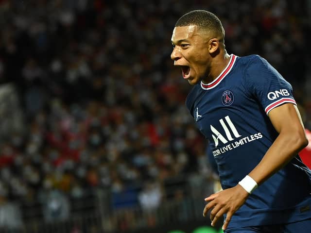 Kylian Mbappe scored for PSG in the 4-2 win over Brest on Friday - now his club have accused Real Madrid of an 'illegal' approach for the player. (Photo by LOIC VENANCE/AFP via Getty Images)