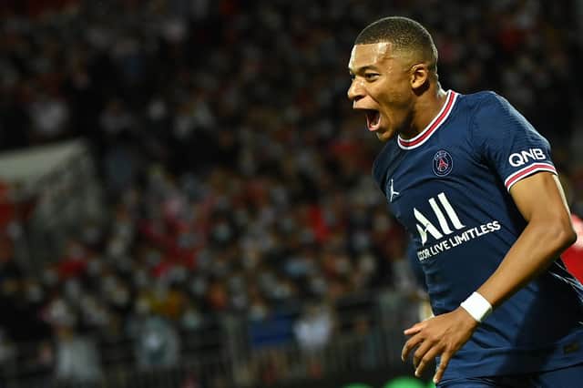 Kylian Mbappe scored for PSG in the 4-2 win over Brest on Friday - now his club have accused Real Madrid of an 'illegal' approach for the player. (Photo by LOIC VENANCE/AFP via Getty Images)