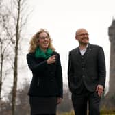 Party leaders Patrick Harvie and Lorna Slater during a photocall beside the Wallace Monument at the Stirling Court Hotel ahead of the Scottish Green Party conference.