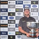 Rhys Thompson shows off the trophy after his play-off win in the Dundonald Links Classic presented by Murray Capital. Picture: Tartan Pro Tour