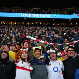England rugby fans at Twickenham.