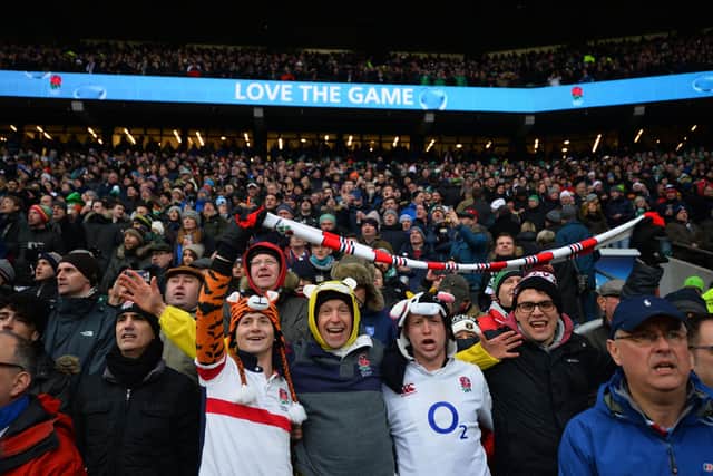 England rugby fans at Twickenham.