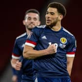 Scotland striker Che Adams celebrates his goal against the Faroe Islands. Injury permitting, he looks to have secured his Euro 2020 starting place  (Photo by Craig Williamson / SNS Group)
