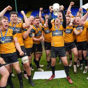 Currie celebrate winning the Premiership title after the victory over Hawick at Mansfield Park. (Photo by Simon Wootton / SNS Group)