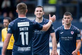 Ex-Hibs player Paul Hanlon (centre) celebrates making it 1-0 during a pre-season friendly match between Raith Rovers and Inverness Caledonian Thistle at Stark's Park (Photo by Paul Devlin / SNS Group)
