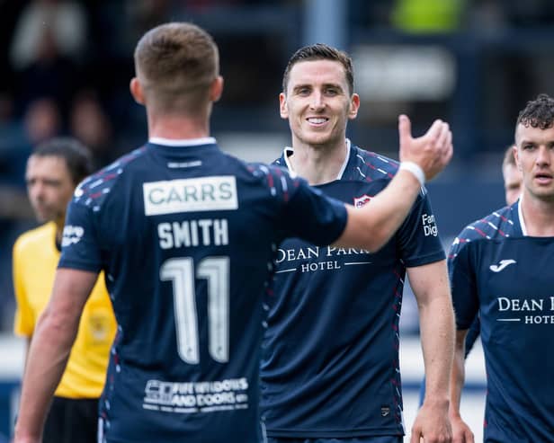 Ex-Hibs player Paul Hanlon (centre) celebrates making it 1-0 during a pre-season friendly match between Raith Rovers and Inverness Caledonian Thistle at Stark's Park (Photo by Paul Devlin / SNS Group)