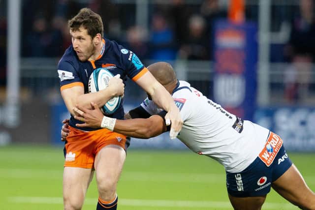 The on-form Mark Bennett makes a break during Edinburgh's win over the Bulls in the United Rugby Championship. Picture: Bruce White/SNS