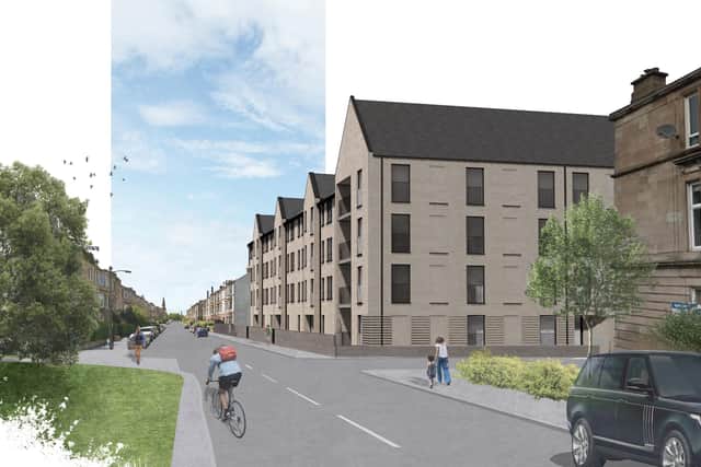 An artist's impression of the flats development at the former Bellahouston Academy site.