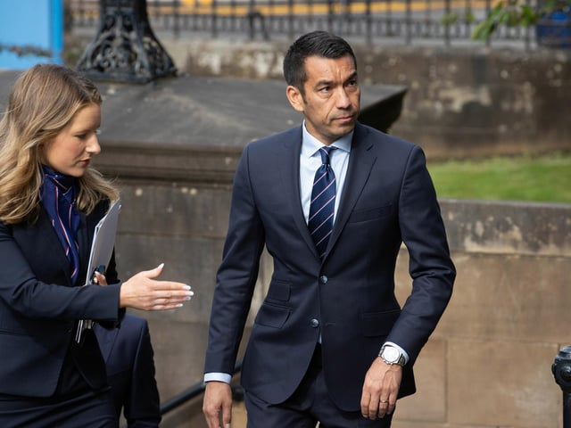 Rangers manager Giovanni Van Bronckhorst arrives at the funeral of Rangers kitman Jimmy Bell