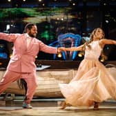 Hamza Yassin and Jowita Przystal in rehearsals for the first show of Strictly Come Dancing 2022. Tonight, the couple will dance in the show's final with his home village of Kilchoan on the Ardnamurchan Peninsula gathering to support their friend and neighbour.  PIC:Guy Levy/BBC/PA Wire.