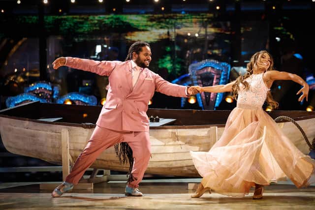 Hamza Yassin and Jowita Przystal in rehearsals for the first show of Strictly Come Dancing 2022. Tonight, the couple will dance in the show's final with his home village of Kilchoan on the Ardnamurchan Peninsula gathering to support their friend and neighbour. PIC:Guy Levy/BBC/PA Wire.