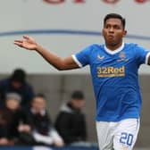 EDINBURGH, SCOTLAND - DECEMBER 12: Rangers Alfredo Morelos celebrates after making it 1-0 during a Cinch Premiership match between Heart of Midlothian and Rangers at Tynecastle Park, on December 11, 2021, in Edinburgh, Scotland. (Photo by Craig Williamson / SNS Group)