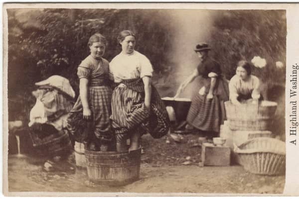 A card depicting women in the Highlands