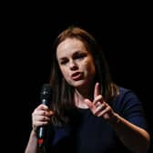 Finance secretary Kate Forbes speaks during an SNP leadership hustings in Aberdeen. Picture: Craig Brough/POOL/AFP via Getty Images