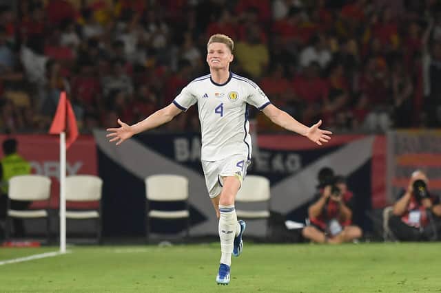 Scott McTominay celebrates scoring the Scotland goal that was later annulled during the defeat to Spain. (Photo by JORGE GUERRERO/AFP via Getty Images)